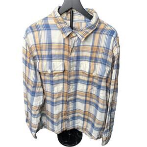 American Eagle Plaid Flannel Shirt Light Blue Yellow Cream Men’s size Large